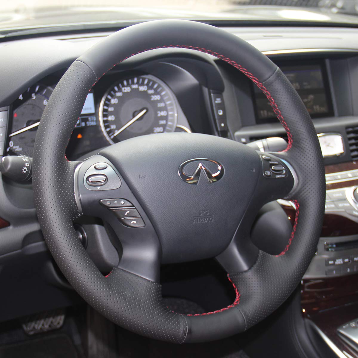 Loncky Auto Custom Fit Black Genuine Leather Black Suede Steering Wheel